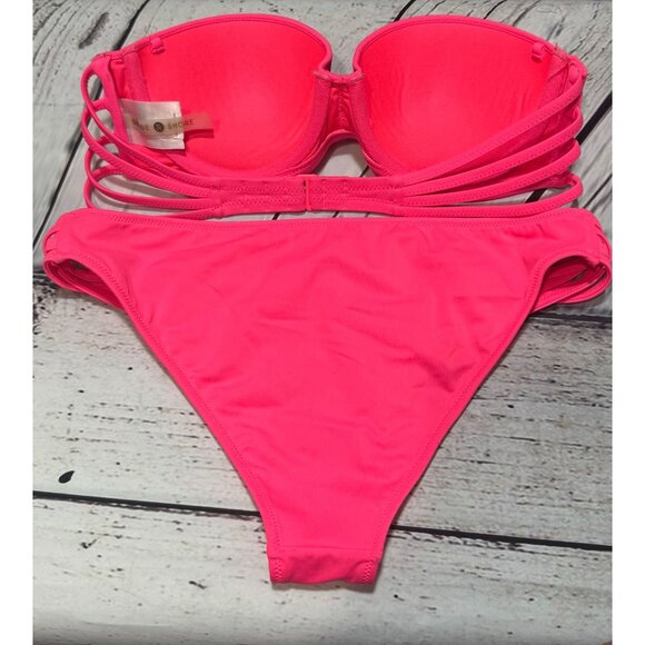 Shade & Shore Pink Strapless Bikini Swimwear Set 34B Nylon/Spandex - Picture 8 of 13